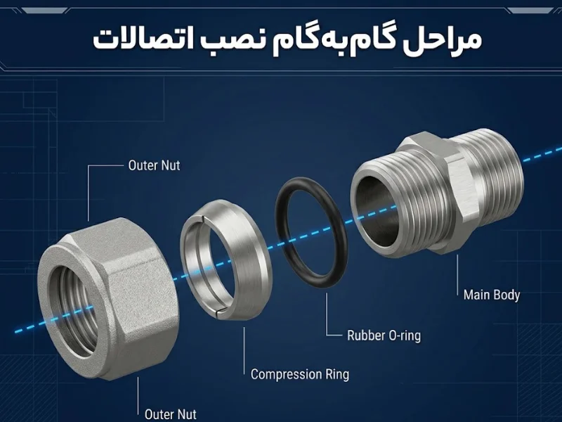 مراحل گامبهگام نصب اتصالات فشاری (Compression) روی لوله PE